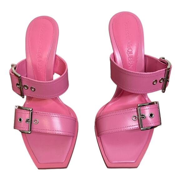 Alexander McQueen Sandals 105mm Buckle Leather Party Statement Summer Pink Sz 9 - Picture 6 of 14